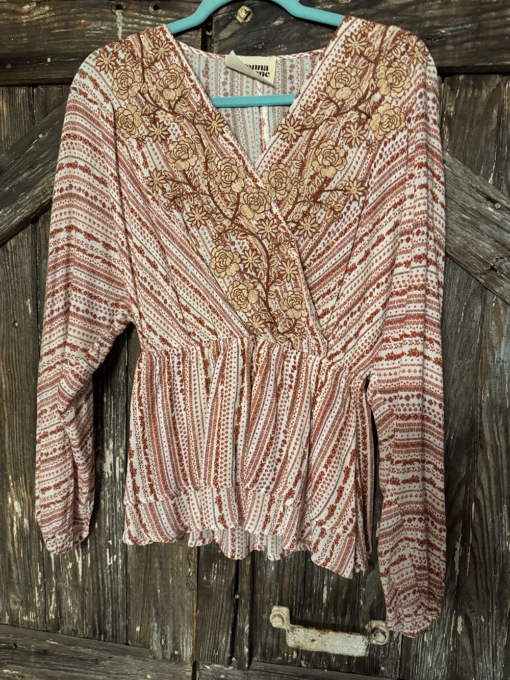 Savanna Jane Rust and Cream Embroidered V-Neck Tunic